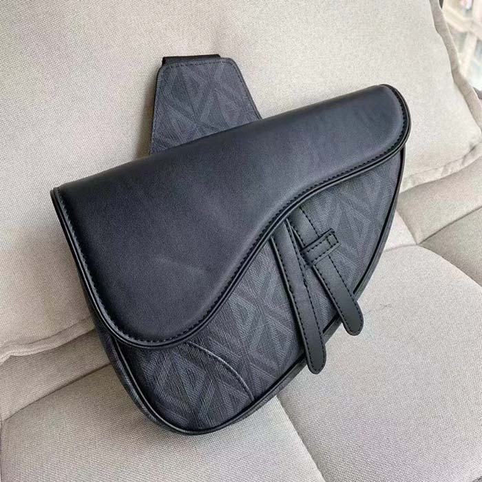 Dior Unisex CD Saddle Bag Black CD Diamond Canvas Smooth Calfskin