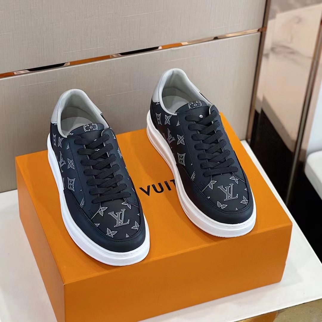 Louis Vuitton Unisex Beverly Hills Sneaker Black Monogram-Printed Calf Leather Rubber Outsole