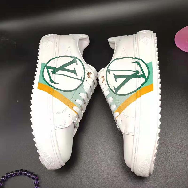 Louis Vuitton LV Unisex Time Out Sneaker in Calf Leather and Monogram Flowers-Green