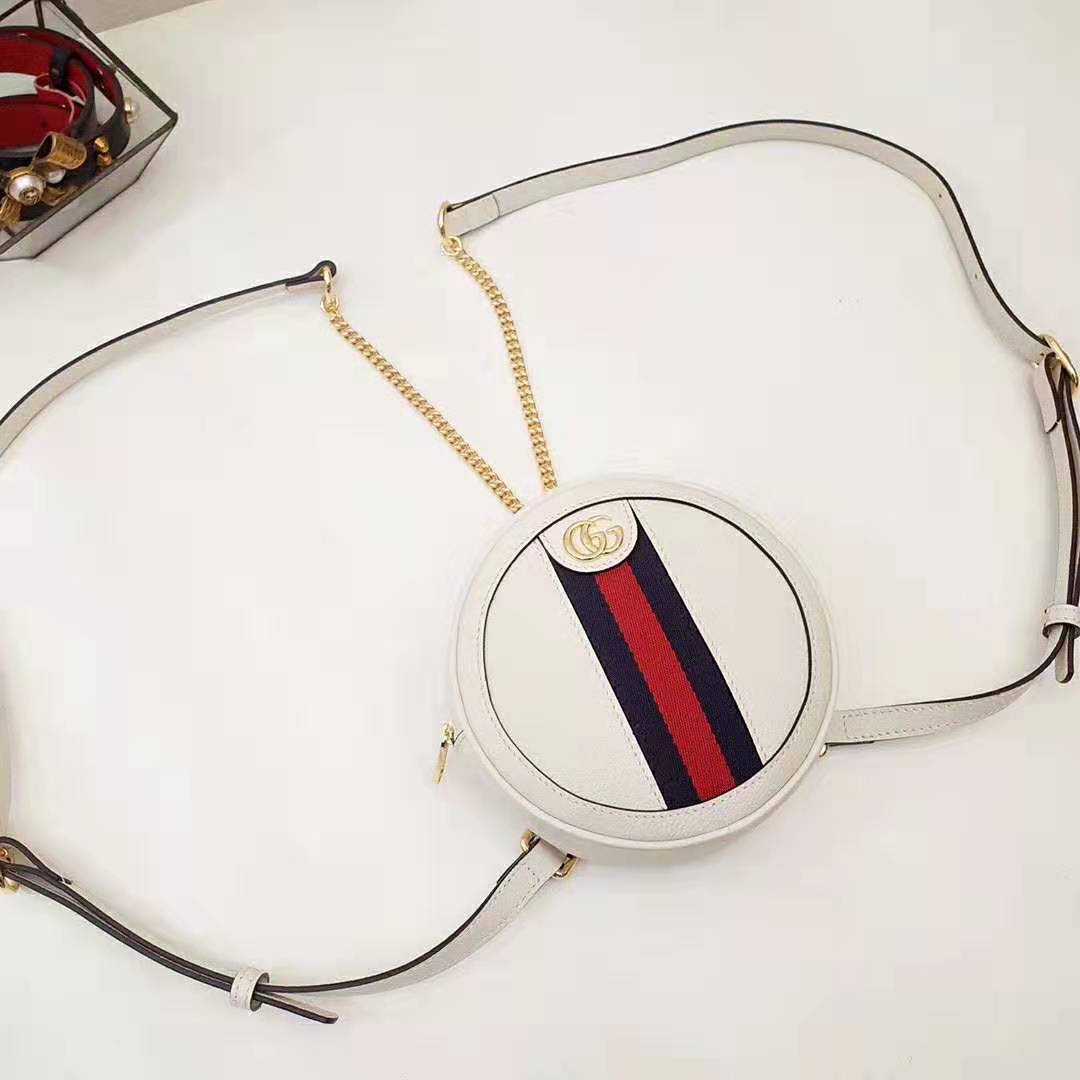 Gucci GG Women Ophidia Mini Backpack with Blue and Red Web in White Leather