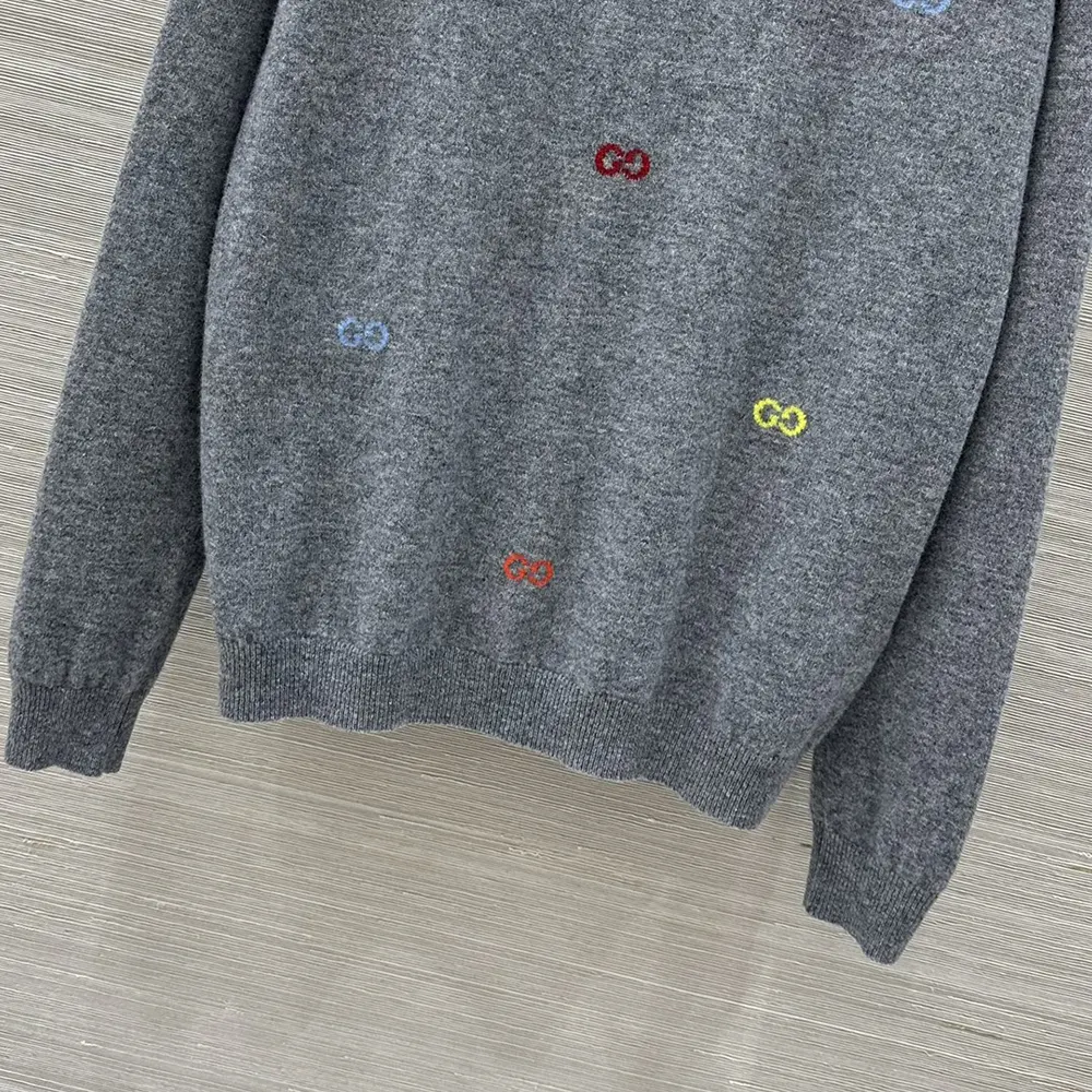 Gucci Women Fine Cashmere Sweater with Intarsia Grey 833668XKEYH