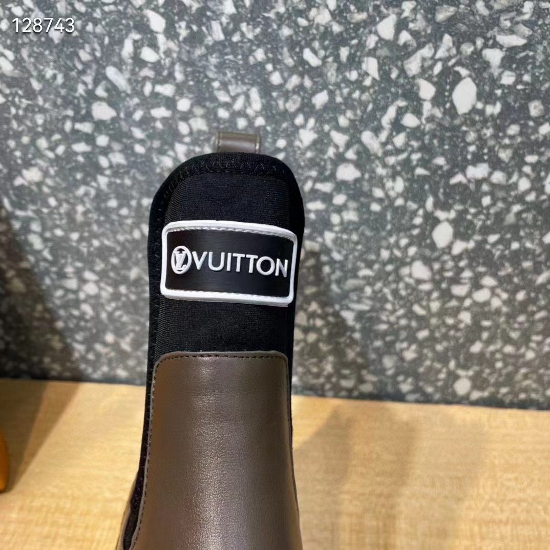 Louis Vuitton Women Shoes LV Beaubourg Ankle Boot Khaki Green Calf Leather Neoprene