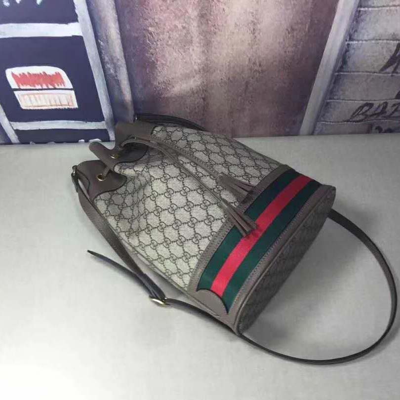 Gucci GG Women Ophidia GG Bucket Bag in Beige and Ebony GG Supreme Canvas