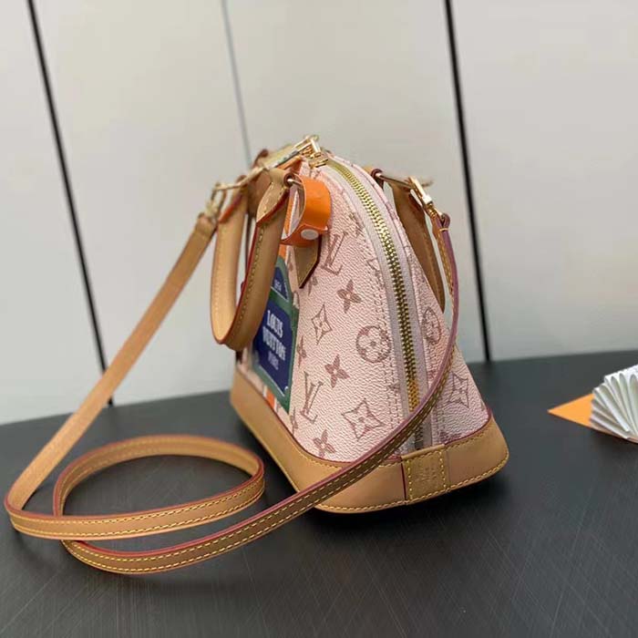 Louis Vuitton LV Women Alma BB Handbag Beige Ocher Monopaname Coated Canvas Cowhide Leather