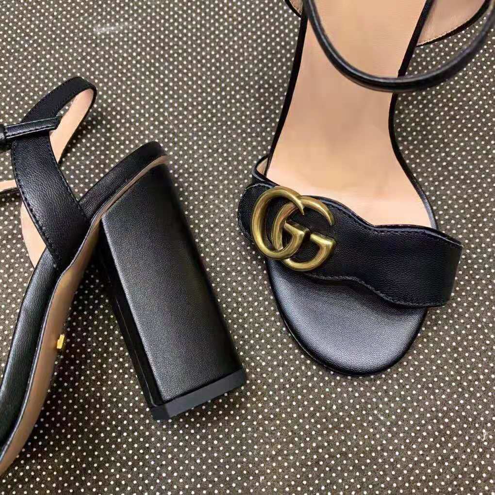 Gucci Women Leather Sandal 10.2 cm Heel-Black