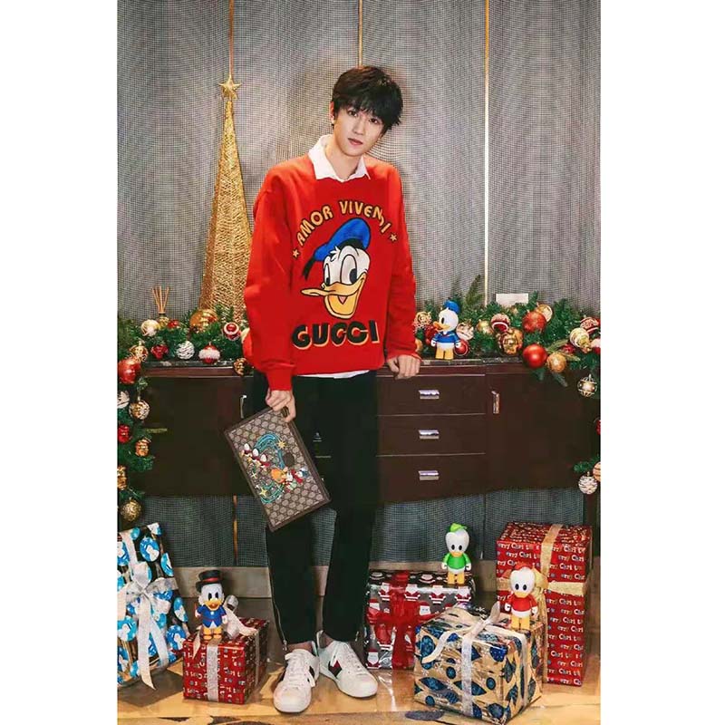 Gucci Men Disney x Gucci Donald Duck Sweatshirt Cotton Crewneck Oversized Fit-Red