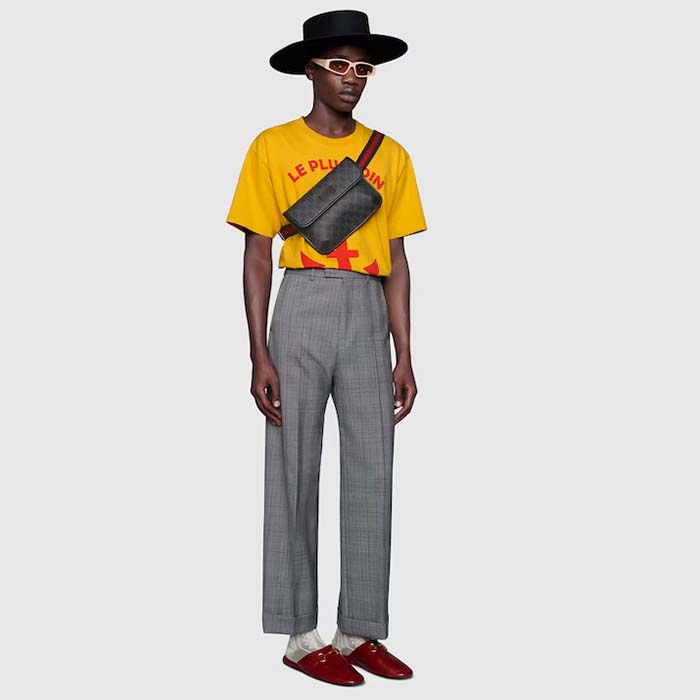 Gucci Unisex GG Black Belt Bag Black Grey GG Supreme Canvas Leather Trim