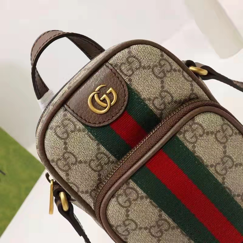 Gucci Unisex Ophidia Mini Bag Beige Ebony GG Supreme Canvas Double G