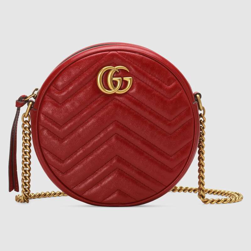 Gucci GG Women GG Marmont Mini Round Shoulder Bag in Matelassé Chevron Leather