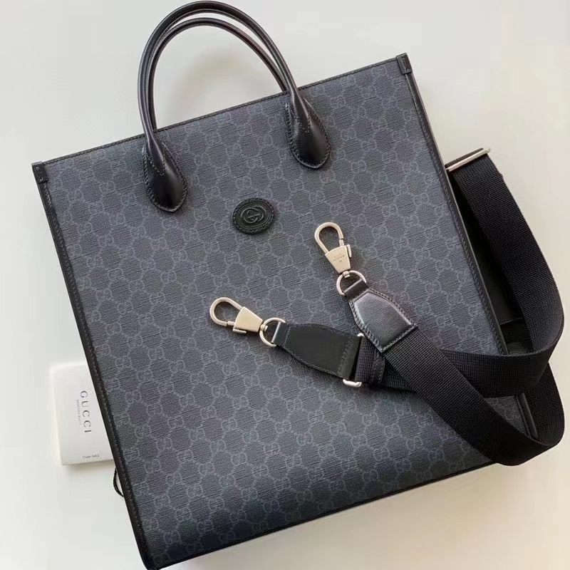 Gucci Unisex Medium Tote Bag Interlocking G Black GG Supreme Canvas