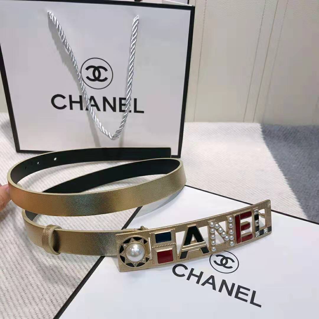 Chanel Women Goatskin & Gold-Tone Metal Belt-Gold