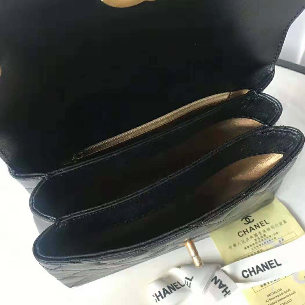 Chanel Women Flap Bag with Top Handle in Lambskin-Black