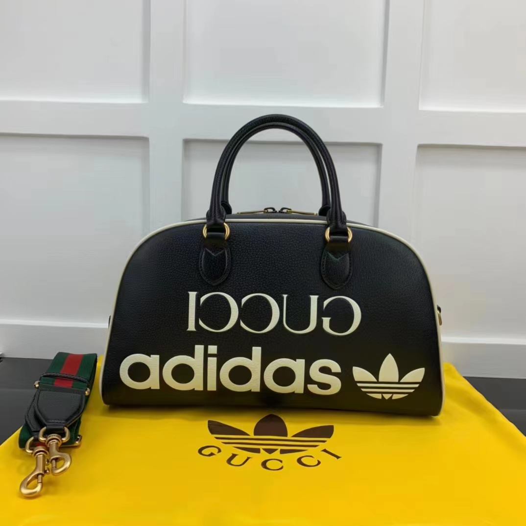Gucci Unisex Adidas x Gucci Large Duffle Bag Black Leather Interlocking G