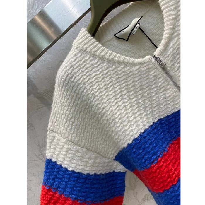 Gucci Women GG Wool Mohair Cardigan Web Knitted Collar Dropped Shoulder Long Sleeves