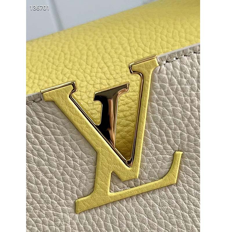 Louis Vuitton LV Women Capucines MM Handbag Yellow Beige Taurillon Leather Canvas
