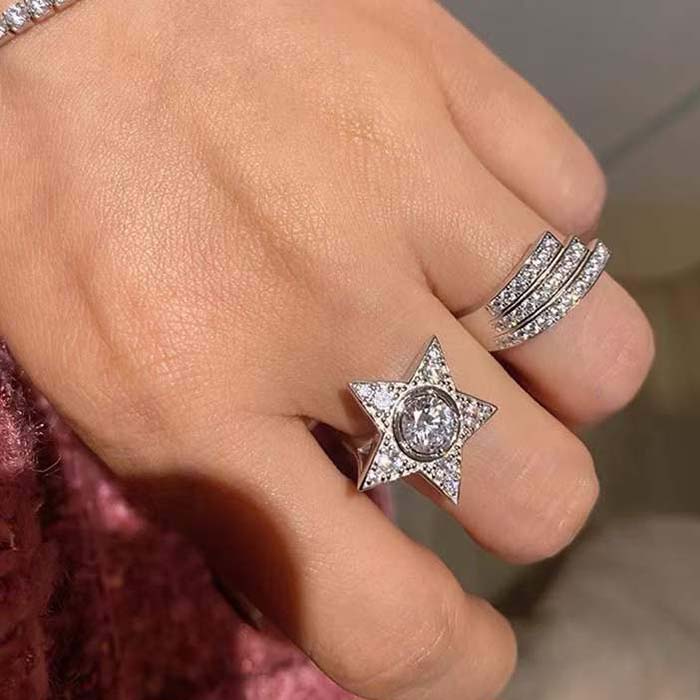 Chanel Women CC Comete 1932 Ring 18K White Gold Diamonds