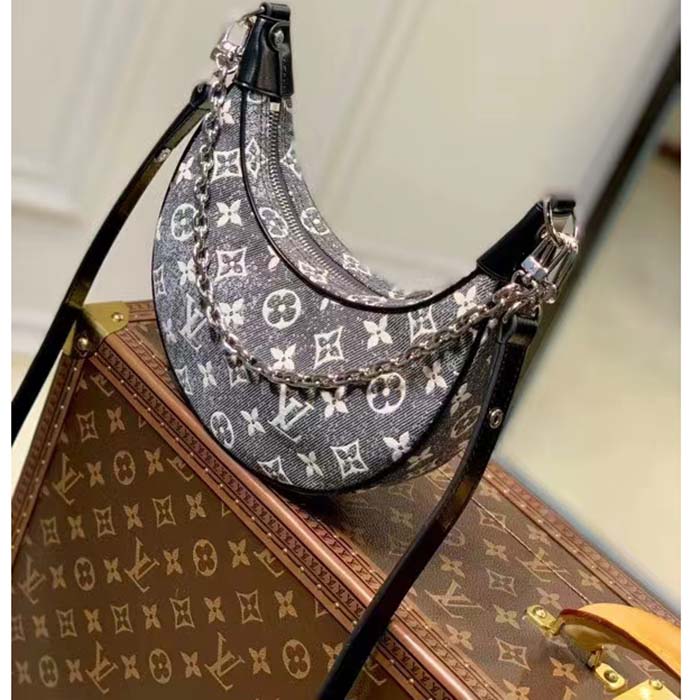 Louis Vuitton LV Women Loop PM Bag Gray Denim Textile Jacquard