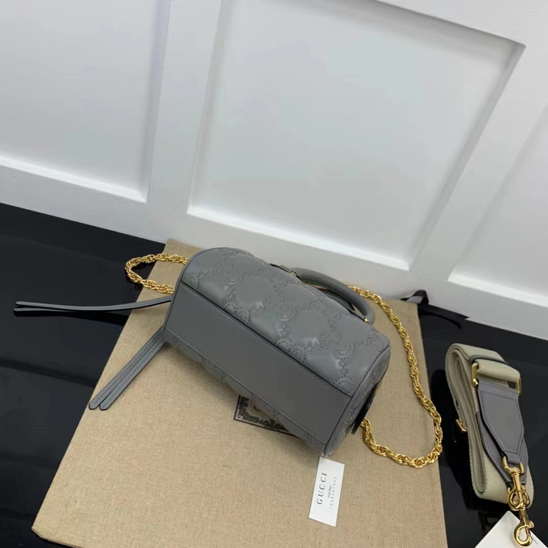 Gucci Women GG Matelassé Leather Top Handle Bag Dusty Grey Double G