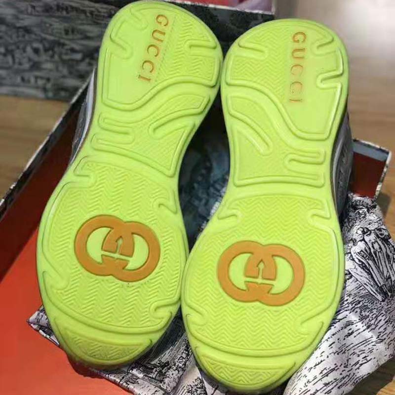 Gucci Unisex Ultrapace Sneaker with Embroidered Gucci and Interlocking G in Metallic Leather-Silver