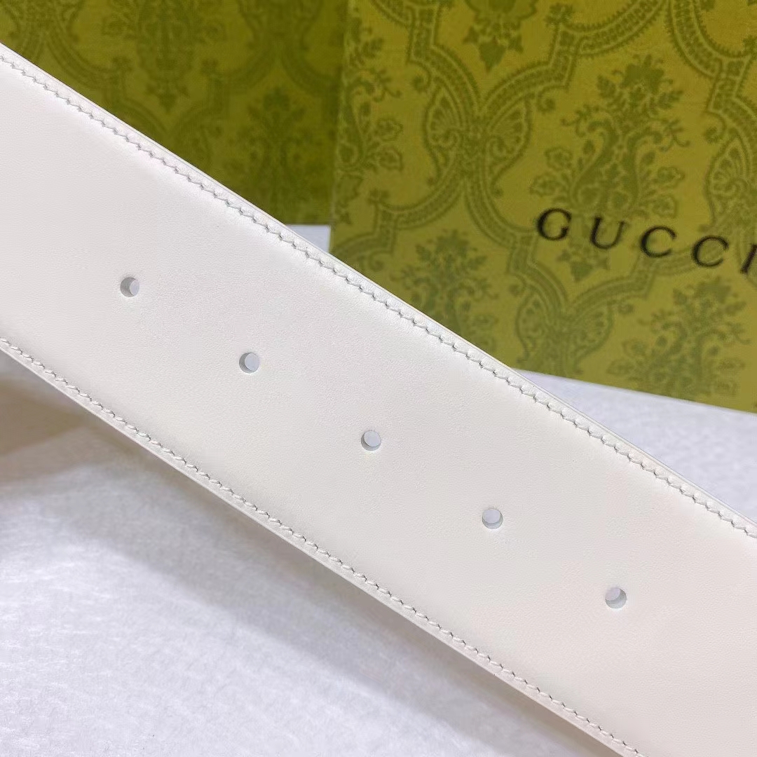 Gucci Unisex GG Wide Belt Retro G Buckle White Patent Leather 4.8 CM Width