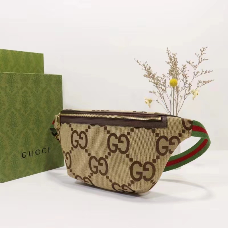 Gucci Unisex Jumbo GG Belt Bag Camel Ebony Canvas Green Red Web