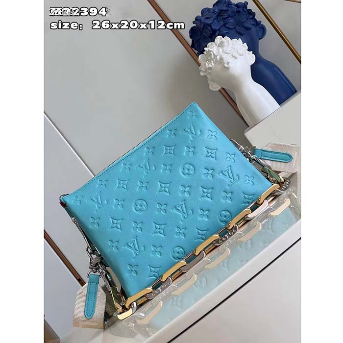 Louis Vuitton LV Women Coussin PM Handbag Azure Blue Lambskin Calfskin