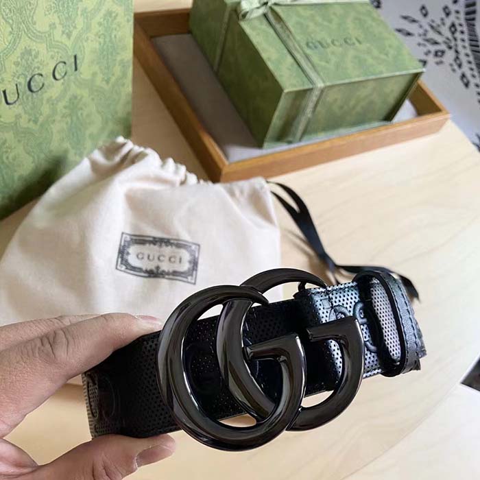 Gucci GG Unisex GG Marmont Embossed Leather Belt Double G Buckle 4 Cm Width