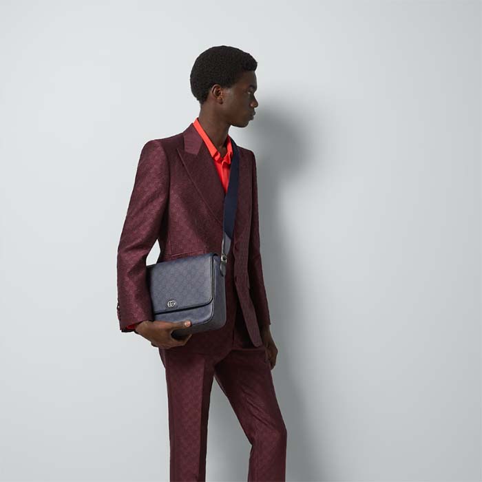 Gucci Unisex GG Ophidia Medium Messenger Bag Blue Black Supreme Tender Canvas Double G