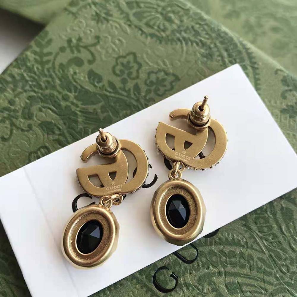 Gucci Women Double G Earrings with Black Crystals