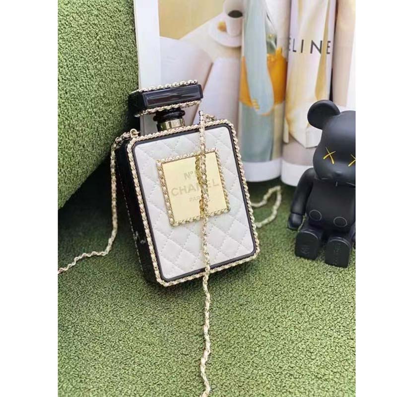 Chanel Women CC Evening Bag Lambskin Plexi Gold-Tone Metal Black White