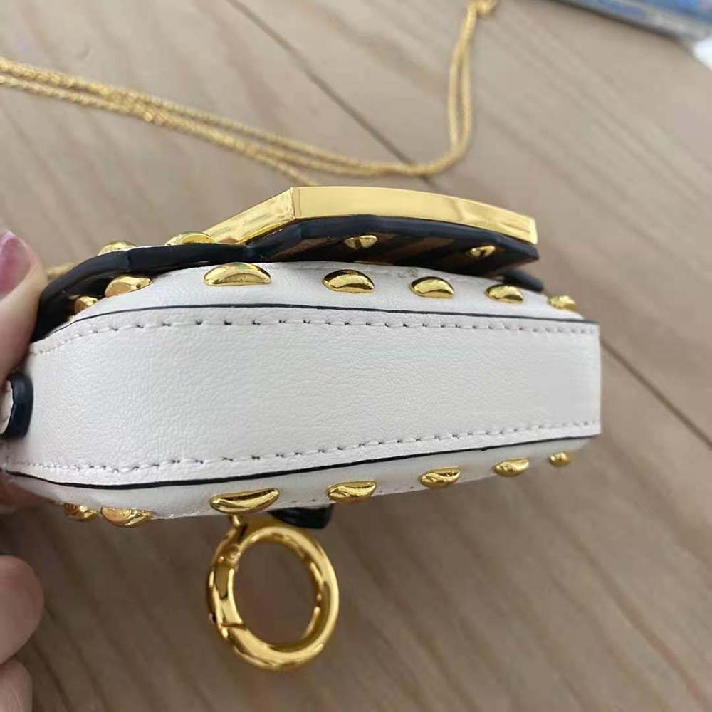 Fendi Women Nano Baguette White Nappa Leather Charm