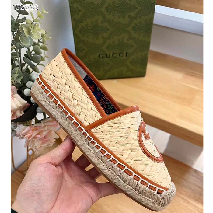 Gucci Unisex GG Interlocking G Espadrille Natural Raffia Leather Round