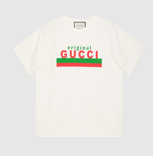 Gucci GG Men Original Gucci Print Oversize T-Shirt White Cotton Jersey Crewneck