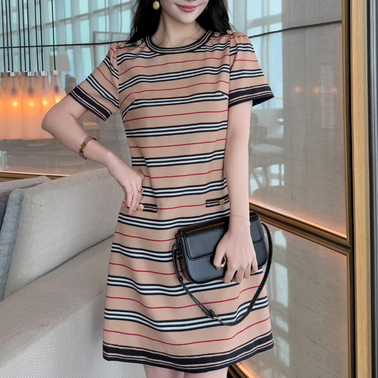 New Fashion Striped Slim A-line Dresses 1025051321