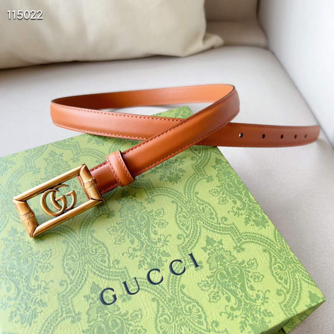Gucci Unisex GG Belt Double G Buckle Bamboo Cuir Leather 1.8 CM Width