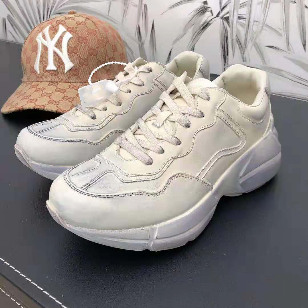 Gucci Unisex Rhyton Leather Sneaker-Beige