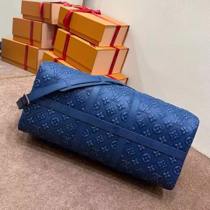 Louis Vuitton LV Unisex Keepall Bandoulière 50 Weekend Bag Denim Blue Cowhide Leather