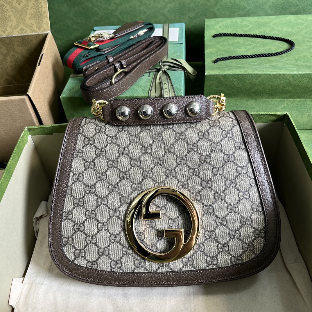 Gucci GG Women Blondie Medium Bag Beige Blue GG Supreme Canvas