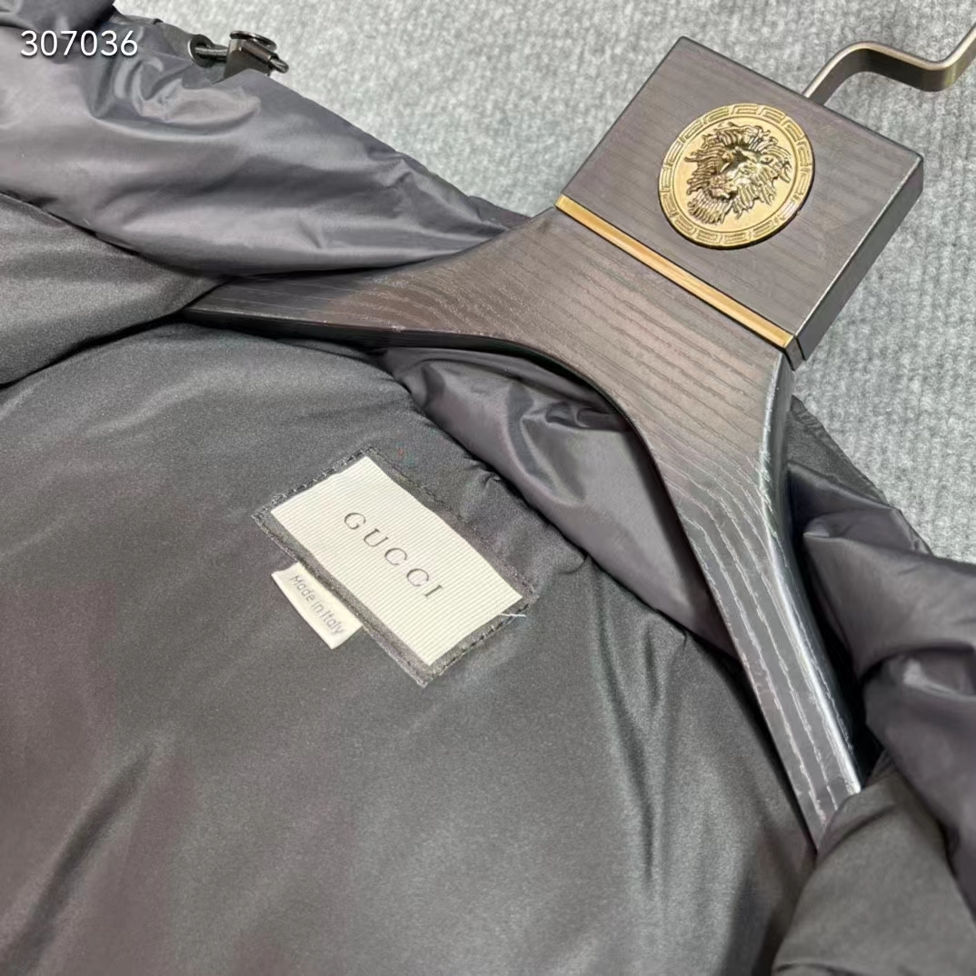 Gucci Women Nylon Down Jacket GG Inserts Feather Padding Lined High Neck Velcro Cuffs