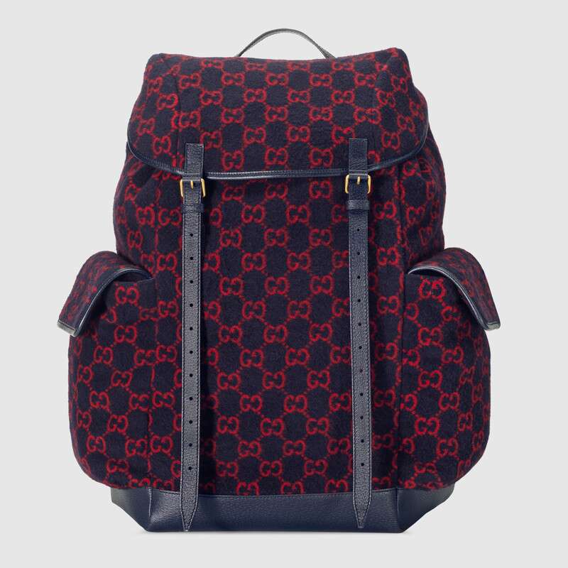 Gucci GG Unisex Large GG Wool Backpack in Wool and Leather