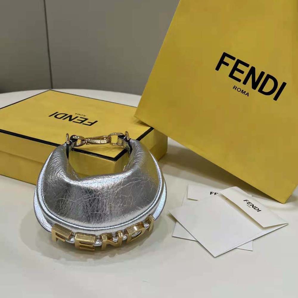 Fendi Women Nano Fendigraphy Silver Leather Charm