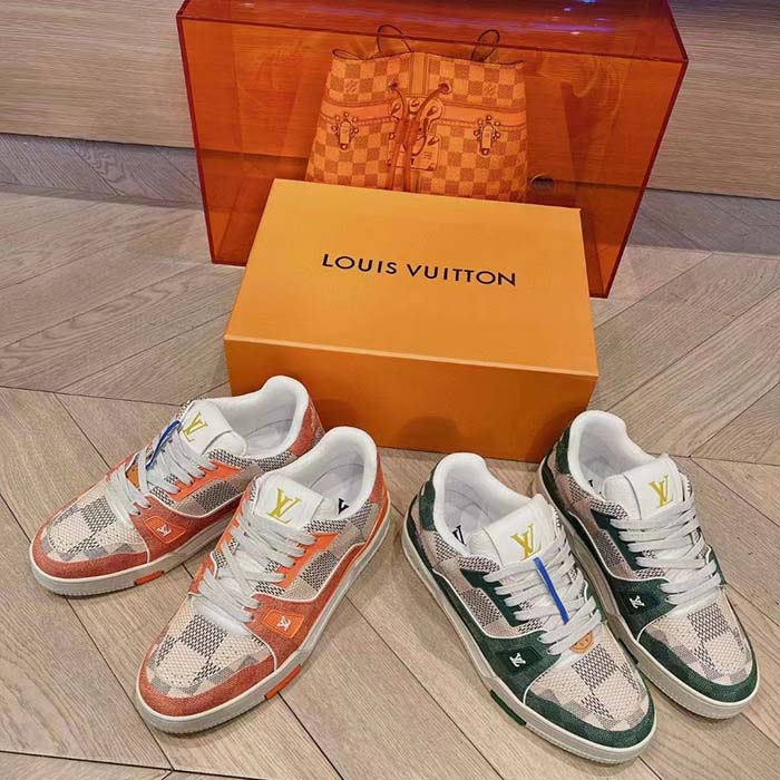 Louis Vuitton Unisex LV Trainer Sneaker Green Damier Grained Calf Leather Rubber Monogram Flowers