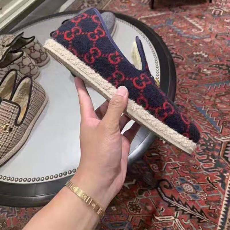 Gucci Unisex GG Wool Loafer in Blue and Red GG Wool