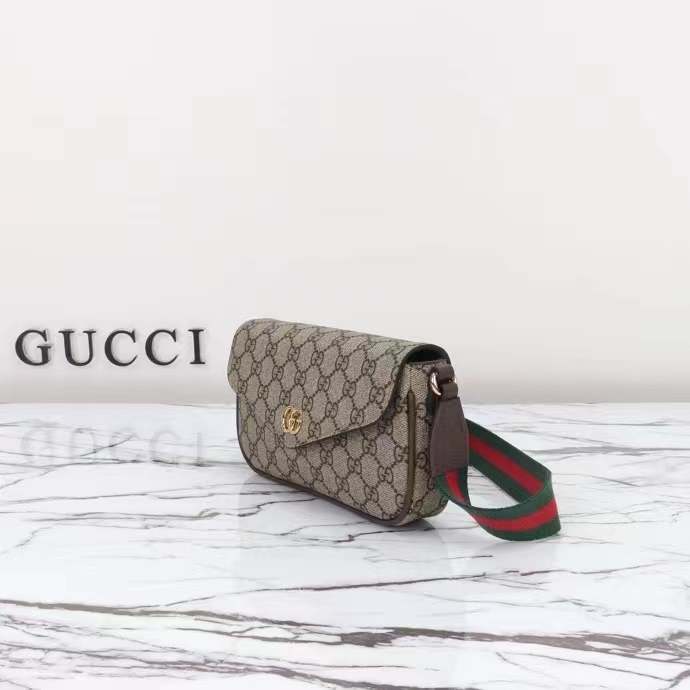 Gucci Unisex Ophidia Mini Bag Beige Ebony GG Supreme Canvas Brown Leather Double G
