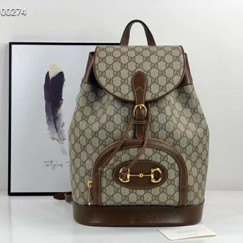 Gucci GG Unisex Gucci 1955 Horsebit Backpack Beige/Ebony Supreme Canvas