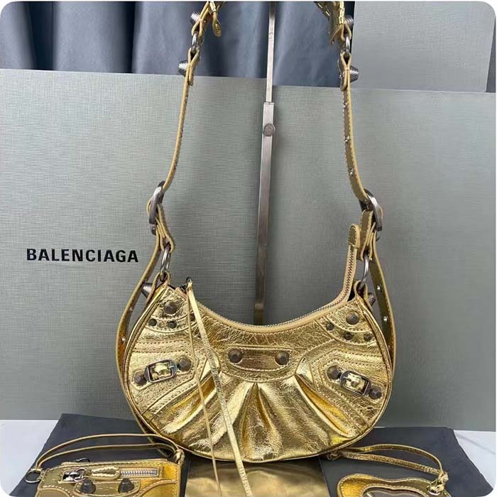 Balenciaga Women Le Cagole XS Shoulder Bag Gold Metallized Arena Lambskin