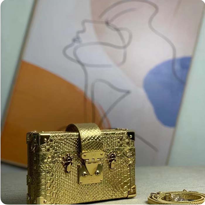 Louis Vuitton LV Women Petite Malle Handbag Metallise Golden Hour Brilliant Alligator Leather