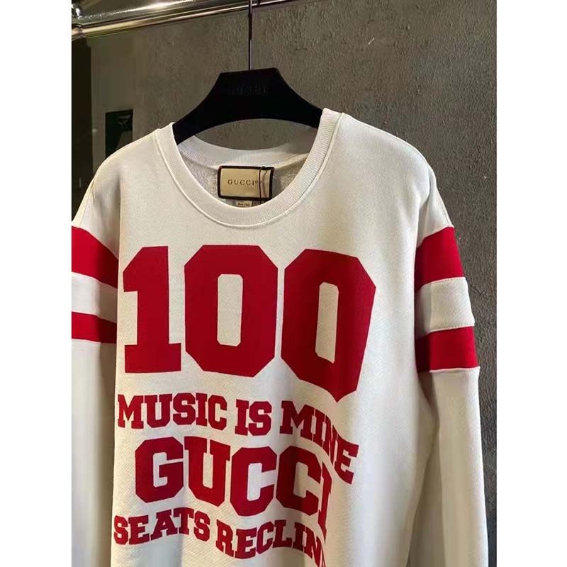 Gucci GG Women Gucci 100 Cotton Sweatshirt Off-White Heavy Felted Jersey