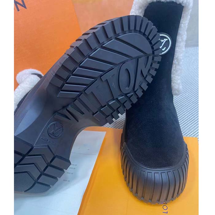 Louis Vuitton Women Shoes LV Ruby Flat Ankle Boot Black Suede Calf Leather Shearling