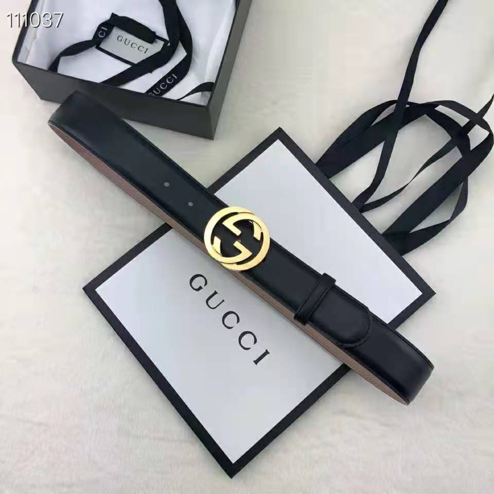 Gucci GG Unisex Leather Belt with Interlocking G Buckle 4 cm Width